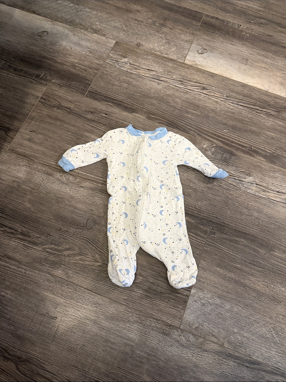 George Baby One-Piece Footed Sleeper in White and Light Blue